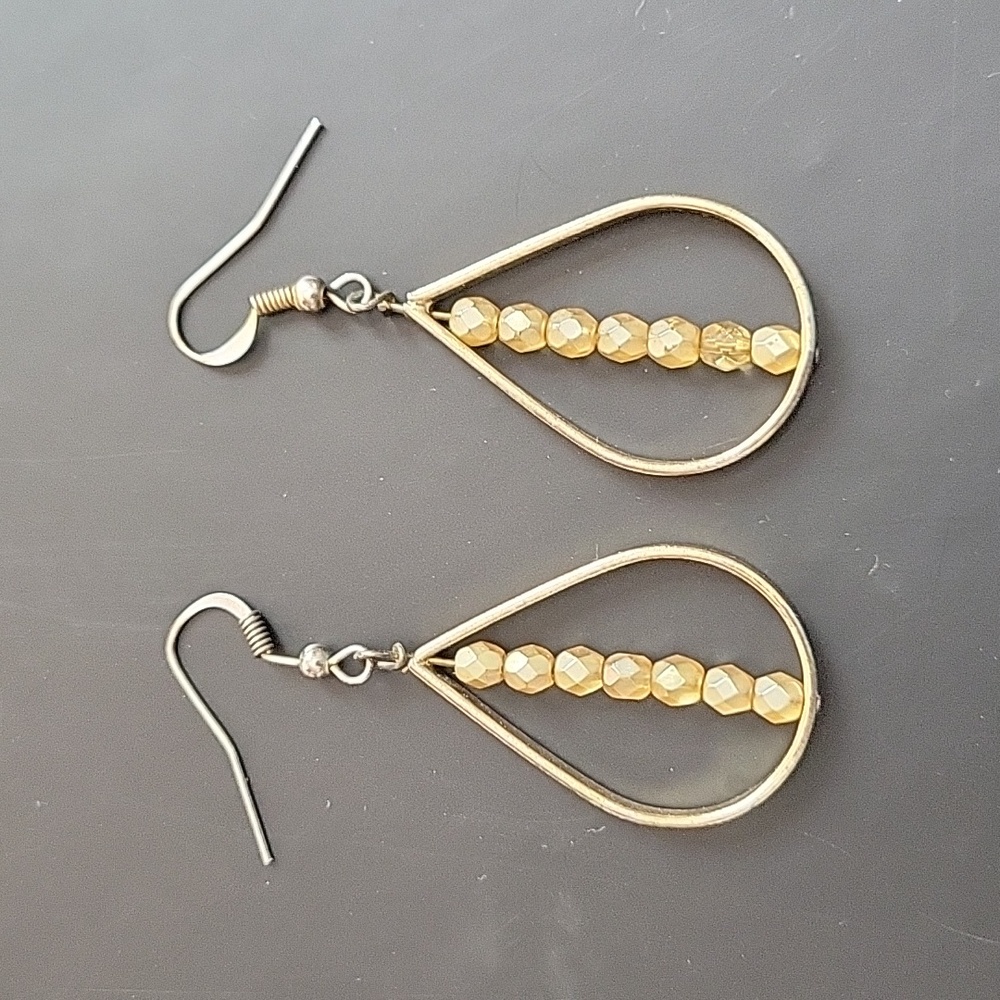 Gold Tone Beaded Drop Dangle Earrings